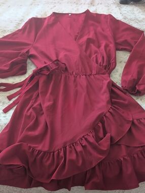 Women’s Wrap Ruffle Dress - Deep Wine